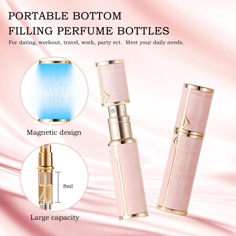 DIOHIO 8ml Perfume Atomizer Travel Refillable, Mini Cologne Dispenser, Bottom-Filling