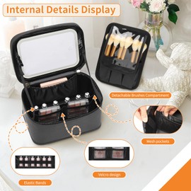 OCHEAL Makeup Bag With LED Mirror, Travel Makeup Bag With 3 Color Setting Light Up Mirror Cosmetic Makeup Organizer Vanity Case for Women Beauty Tools Accessories Rechargeable Makeup Travel Bag-Black
