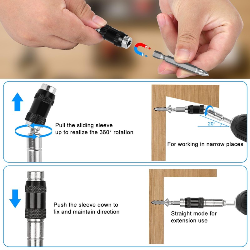 SUNJOYCO 3PCS Magnetic Pivot Drill Bit Tip Holder & 105°