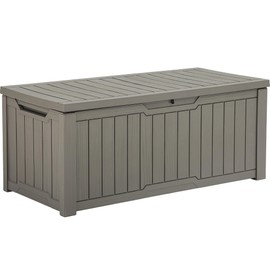 YITAHOME 120 Gallon Resin Deck Box, Weather Resistant Outdoor Storage Box for Patio Cushions, Garden Tools, Pool Supplies, Lockable, Easy Assembly, Extra Seat or Table (Light Brown)