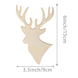 Deer Head Wooden Blank Wood with Art Unfinished Ornaments for Christmas Wedding Birthday Party Thanksgiving Day Decoration 20Pcs