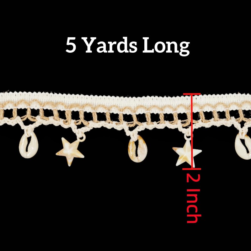 5 Yards 2 Inch Shell Fringe Trim, Starfish & Shell