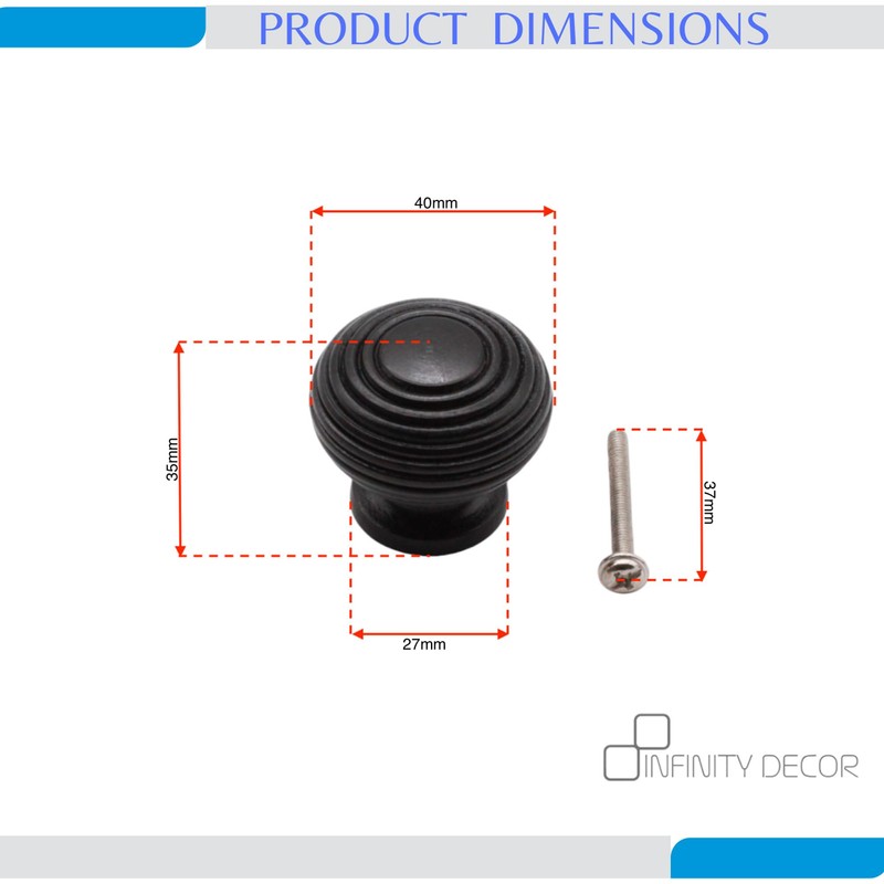 Infinity Decor Ebonised Reeded Wooden Beehive Large Cupboard Knob Interior