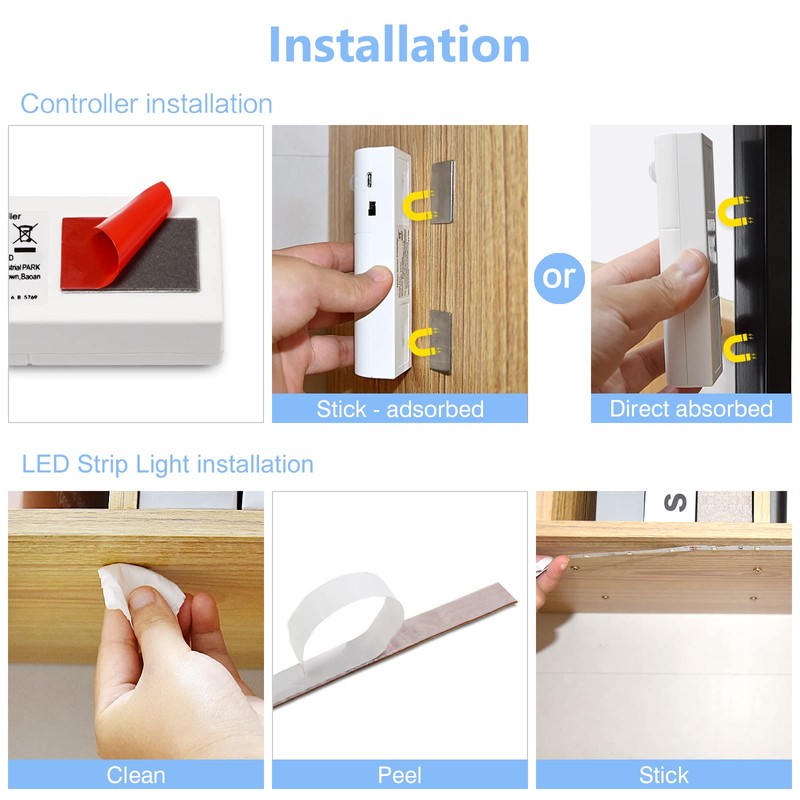 WOBANE Dual Motion Sensor Stair Lights Strip, Rechargeable 16.4ft LED