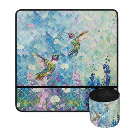 Mumeson Colorful Floral Hummingbird Sewing Machine Pad for Woman Dust Scratch Resistant Pad Case with Multi Pocket Water-Resistant Sewing Machine Muffling Mat