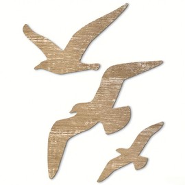 ANBOO Maritime Dekoration Holz 3er-Set – Wanddeko mit Möwen in Naturholz-Optik, Maritime Deko für Wohnzimmer, Schlafzimmer & Outdoor, Rustikale Wanddekoration