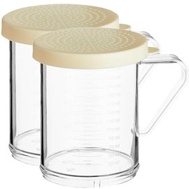 2-Pack 10 oz Polycarbonate Spice Shakers with Beige Lids, Durable Plastic Shaker Set with Measurements & Secure Handle for Finely Ground Spices, Seasonings, & Powder, 2 mm Perforated Lid (2)