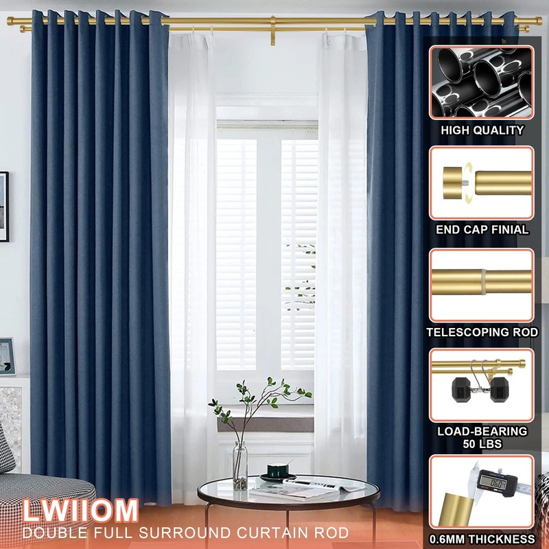 Lwiiom Double Curtain Rods with Aluminum End Cap and Full