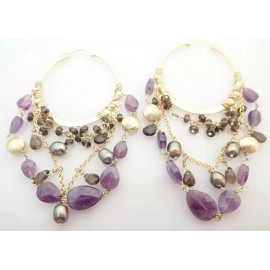 Amanda Sterett NEW Olivia by Amanda Sterett Sterling Vermeil Multi Gemstone Hoop Earrings NIB