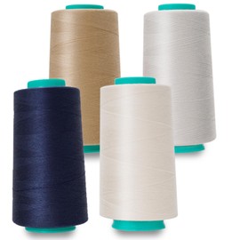 Serger Thread, All-Purpose Sewing Thread, 30 wt Polyester Thread for Sewing Machine, 4 Cones of 3000 Yards Each Spool,Cone Thread for Sewing Machine,140S/2 (Khaki,Navy Blue,Light Gray,Beige)