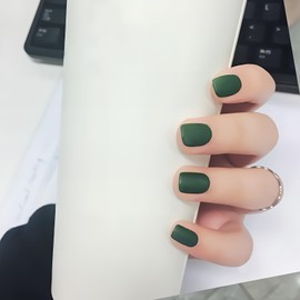 Dark Green Short Square Fake Nails, 48PCS Matte Green Press on Nails,Natural False Nails,Acrylic Artificial Fake Nails Full Cover False Nails for Women Nail Art (Green, One Size)
