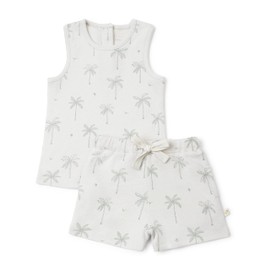 MakeMake Organics GOTS Certified Organic Cotton Infant Unisex Baby Kids Toddler Boys Girls Extra Comfort Organic Tank Tee with Matching Shorts - Tropical (0-3 Months)