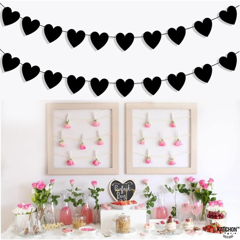 IGJUR 2 Pack Black Heart Garland Banner Goth Garland Gothic