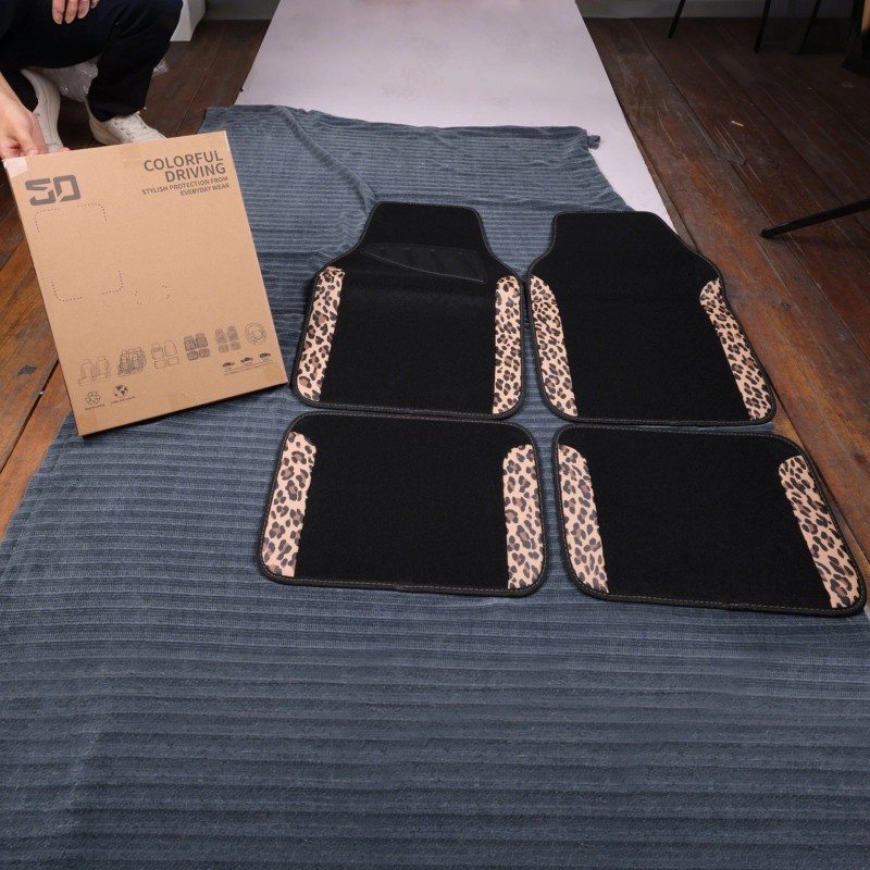 5D Waterproof Universal Fit Car Floor Mats, Leopard Print Car