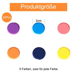Pack of 20 Colourful Magnets for Whiteboard and Fridge - Decorative Round Magnets in 10 Colours (Red, Orange, Yellow, Blue, Black, Pink, Green, Grey, Purple, White)