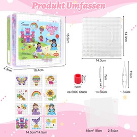 Homgaty 5000 Ironing Beads Set, 5 mm Beads with Pegboard, 14 Patterns, Ironing Paper, Pendant and Accessories for Princess Crafts, Crafts for Children, Gift, Girls, 6 Years