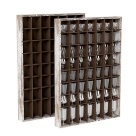 Suuiwau 2 PCS Shot Glass Display Case, Wall-Mounted Wood Shot Glass Holder with 56 Compartments, Rustic Glass Bar Cabinet Shot Glass Shelf for Wall, Home Bar Decor