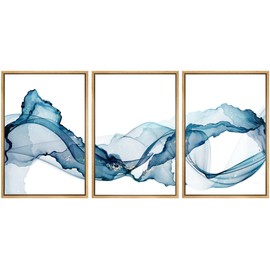 SIGNWIN Framed Canvas Print Wall Art Vibrant Pastel Minimal Smoke Wave Landscape Abstract Shapes Illustrations Minimalism Decorative Relax/Calm for Living Room, Bedroom, Office - 24"x36"x3 Natural