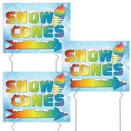 3 Pcs Snow Cones Yard Sign with Metal Stakes, Double Sided Print 12" x 16" Snow Cones Yard Sign with Arrow for Summer Outdoor Advertisement Business Snow Cones Stands Decor
