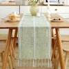 1 Green Table Runner, Linen Table Runner, Hollow Tassel Table