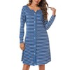 Marvmys Women's Long Nightgown Cotton Nightdress Stripe Nightshirt Long Sleeve