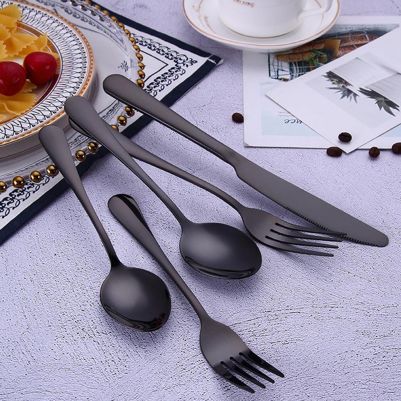 5PCS Stainless Steel Tableware with Round Edge Black Flatware Cutlery