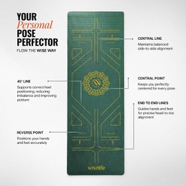 WiseLife TRU - Alfombrilla de yoga de alineación  correa de yoga elegante para hombres y mujeres (material ProBalance TPE de 6 mm extra grueso extra