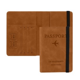 Bluelander Porta Pasaporte, con Protección RFID, Porta Pasaporte y Visa, Cuero de PU de Alta Calidad, Tamaño de 15 x 20.5 cm, Espacio para Tarjetas y Boletos, Pasaporte Funda (Café Claro)
