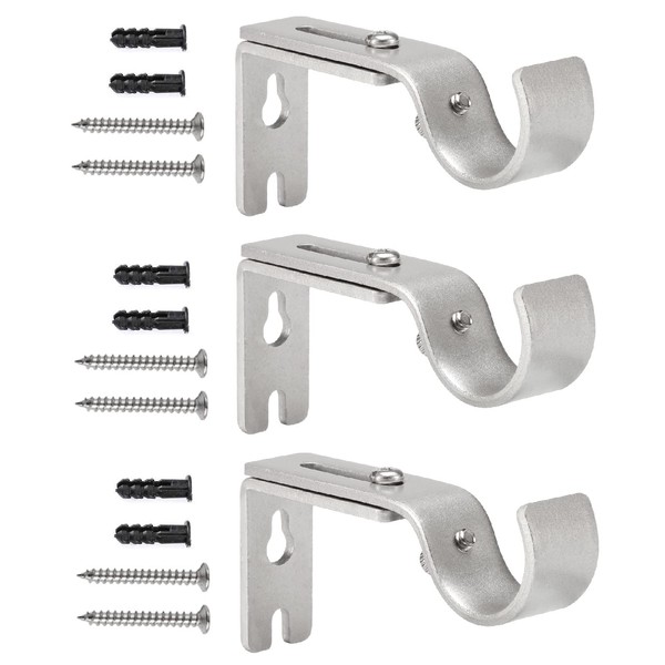 Creatyi Adjustable Curtain Rod Brackets 1 Inch Curtain Rod Brackets Heavy Duty Curtain Rod Bracket Curtain Rod Support for 1 Inch Rod (3 PCS, Silver)