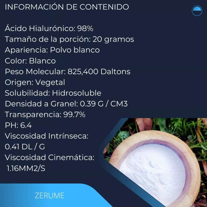 ZERUME NATURAL SERUMS Ácido Hialurónico 20gr En Polvo Para 2
