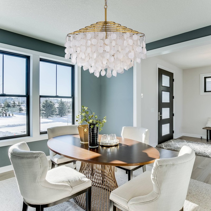 TOCHIC Capiz Shell Chandelier, 6 Lights Gold Coastal Chandelier Light