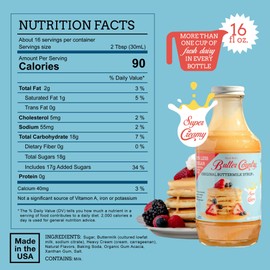 Uncle Bob's Butter Country Original Buttermilk Syrup for Pancakes and Waffles, Less Sugar, No Corn Syrup, Gluten Free, Made without Artificial Flavors, 16 fl oz Bottle