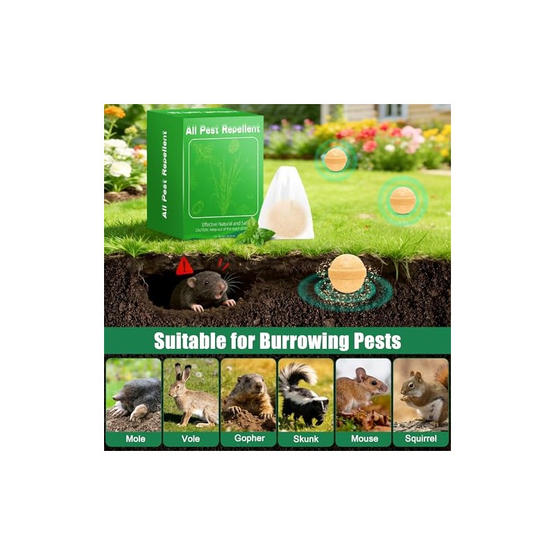 36Pack Mole Repellent Balls for Yard - Natural Pest Control