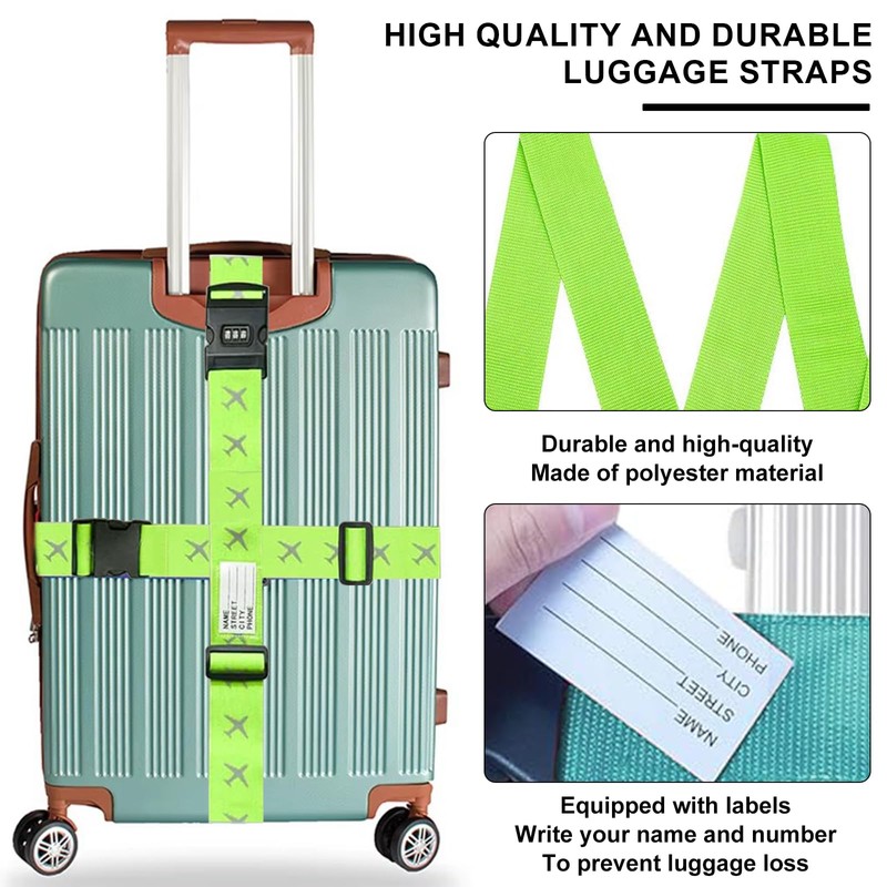 Jortmrd Pack of 4 Suitcase Straps with Combination Lock Suitcase