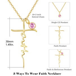 PRAYMOS Faith Necklace Gold Cross Necklaces for Women Pink October Birthstone Necklace Inspriational Jewelry …