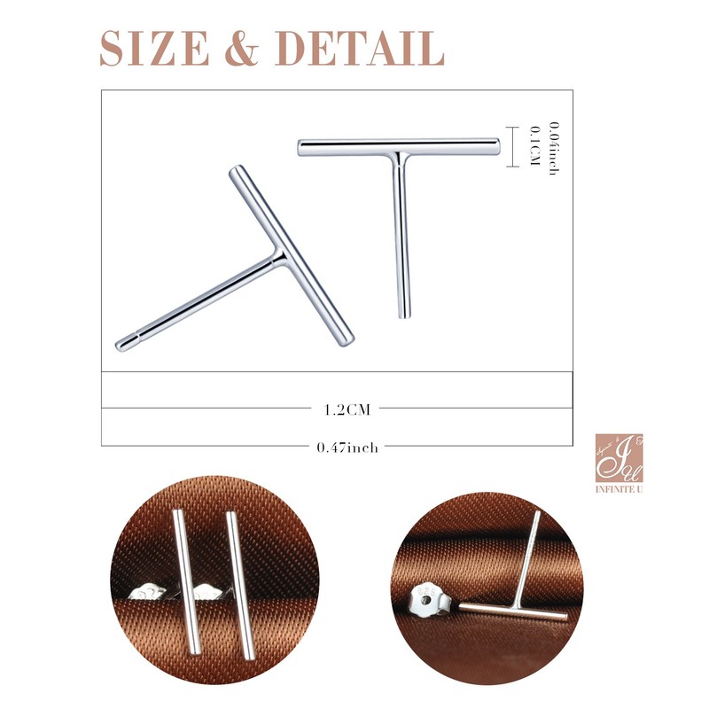 Infinite U Simple 925 Sterling Silver Bar Studs Earrings Ear
