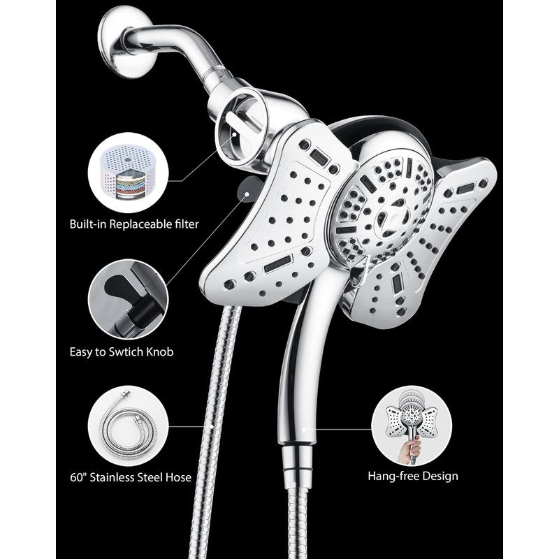 GRICH Filtered Shower Head with Handheld: 2.5GPM Shower Heads with