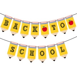 Pre-Strung Back to School Banner - jijAcraft First Day of School Banner, Welcome Back to School Decorations Paper Garland Pencil Apple Banners for Classroom Decor Party Decor Photo Props