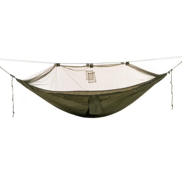 Snugpak Jungle Hammock WGTE with Integrated Mosquito Net - Nylon Material, Easy Setup Camping Hammock - Paracord Suspension System, Tree Protectors & Steel Carabiners - Includes Stuff Sack (Olive)