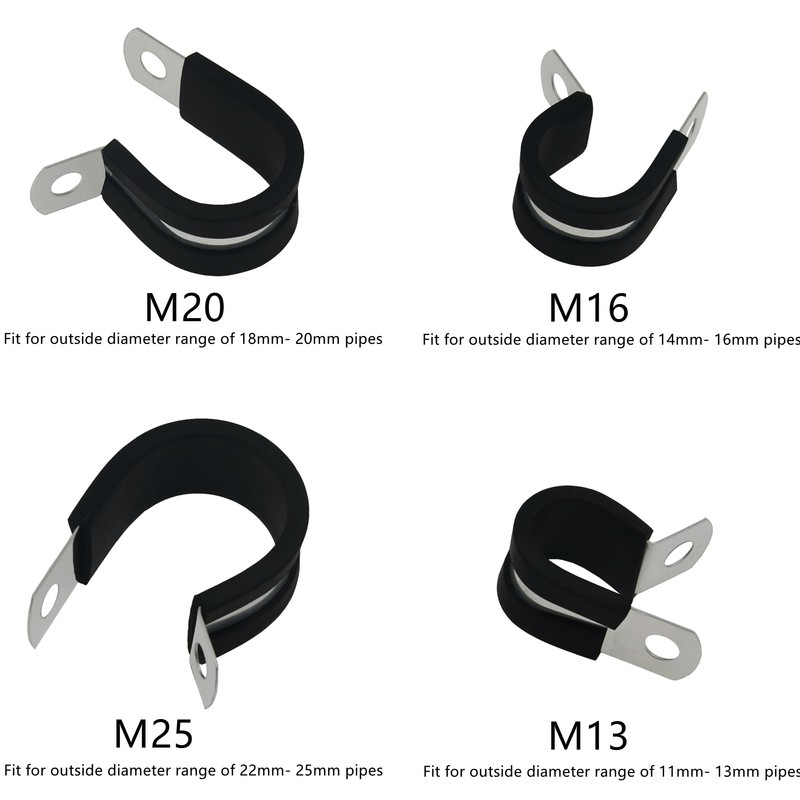 20 PCS Stainless Steel Rubber Cushioned R Shape Clamps,Cable Mounting