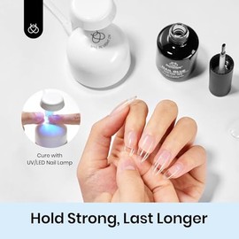 beetles Gel Polish Capa superior y base que no se limpia con pegamento de gel de unas 5 en 1, 3 piezas de 0.5 onzas líquidas, kit de uñas de gel con j