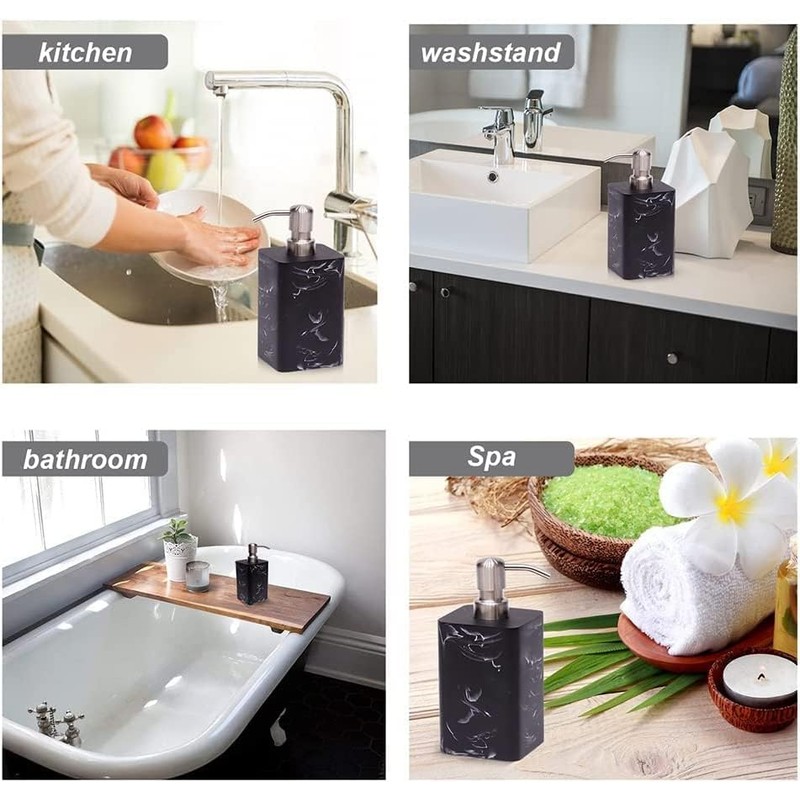 2Pcs 15Oz Black Marble Style Resin Soap Dispenser Set, Refillable