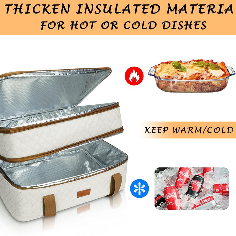 Vuudh Quilted Insulated Double Casserole Carrier - Thermal Lunch Tote