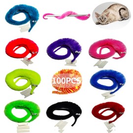 SHENGSEN 100 Pieces Fuzzy Worm Toys String Pets Fuzzy Worms On String Bulk Trick Toy Party Favors for Kid Cat (10 Colors)