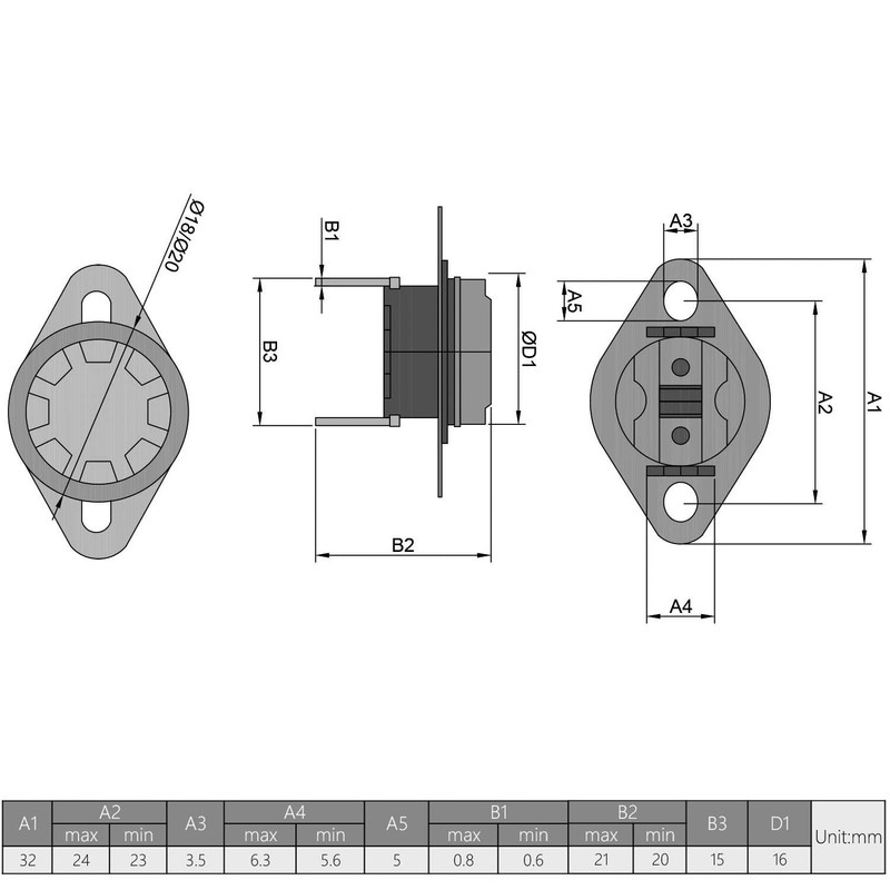 Fielect KSD301 - Termostato bimetálico controlador de pie dobladotemperatura Termostato