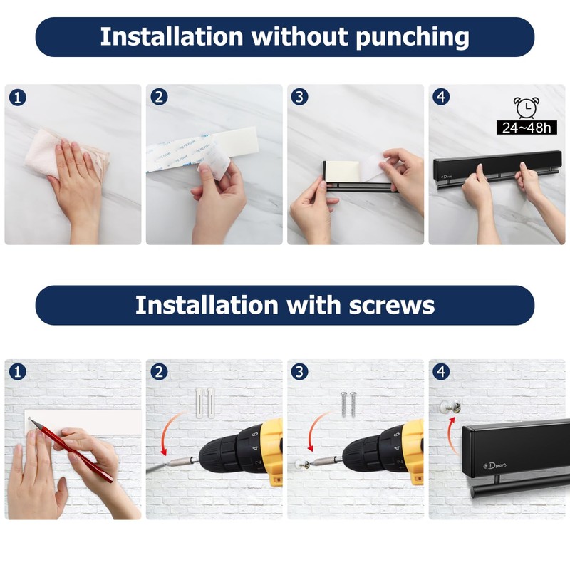 Dmore magnetic knife holder for wall—with 15 hooks, No Drilling