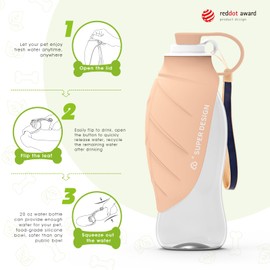 SUPERDESIGN Dog Water Bottle, Portable Dog Water Bottle for Small to Large Dogs, Leak Proof Dog Travel Water Bottle, Large Leaf Travel Water Bowl for Dogs and Dog Walking Accessories (19.6OZ, Pink)