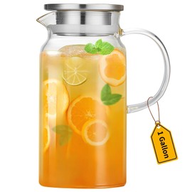 53OZ Glass Pitcher with Lid and Spout, Water Jug, 1580ml Carafe for Hot/Cold Water, Large Iced Tea Pitcher for Coffee, Juice and Homemade Beverage