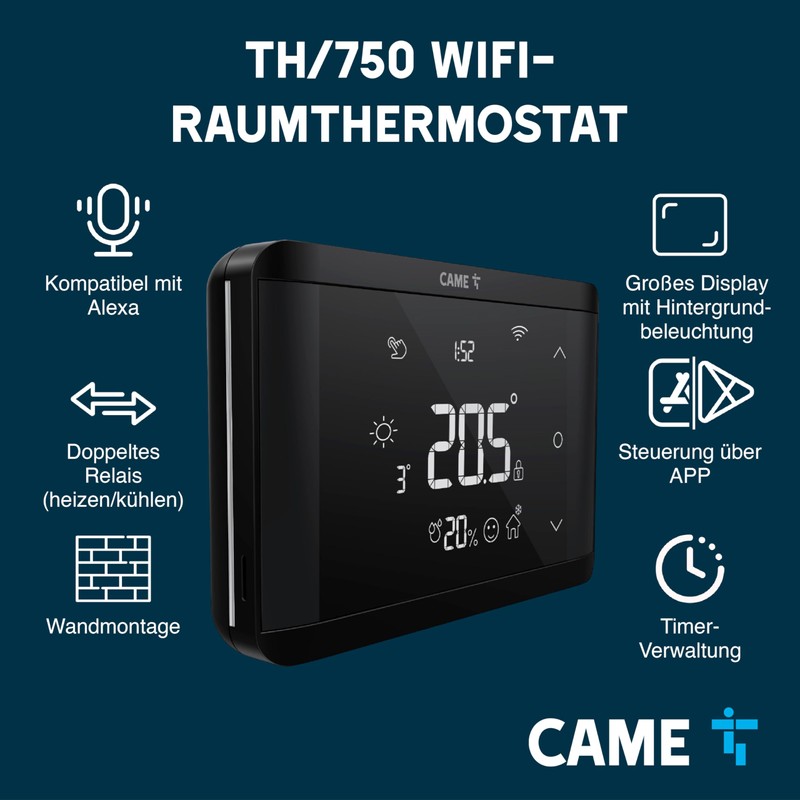 CAME TH/750 Wall Thermostat WiFi, App and Touch Screen, Double