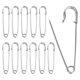 12 Pcs Large Safety Pins Strong, Nappy Pins Big Safety Pin Heavy Duty, 2.5 inch Thick Metal Durable Saftey Pin for Clothes Blankets Crafts Kilts Mattress Tablecloth
